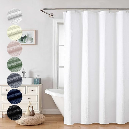 OVZME White Stall Shower Curtain 48X72 inch, Embossed Textured Fabric Shower Curtain for Bathroom - Soft Cloth & Hotel Spa, Water Repellent, Machine Washable Bathroom Curtain