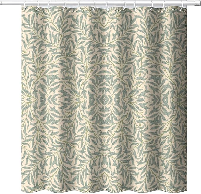Vintage Botanical Shower Curtain William Morris Designs Green Jungle Fruit Print Shower Curtain Set Polyester Interior Waterproof Shower Curtain with 12 Hooks 72x84 Inches(183x214cm)