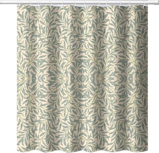 Vintage Botanical Shower Curtain William Morris Designs Green Jungle Fruit Print Shower Curtain Set Polyester Interior Waterproof Shower Curtain with 12 Hooks 72x78 Inches(183x200cm)