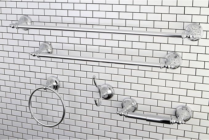 Kingston Brass Naples 5-Piece Accessory Set with 18" & 24" Towel Bar, Towel Ring, Robe Hook & Toilet Paper Holder, Polished Chrome