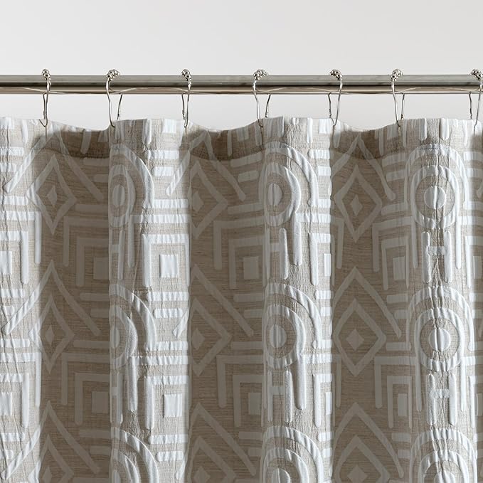 SLEEP ZONE Geometric Jacquard Shower Curtain, Textured Fabric Shower Curtains Lattice Curtain for Modern Home Decorations Bathroom, 72" × 74" Beige Lattice