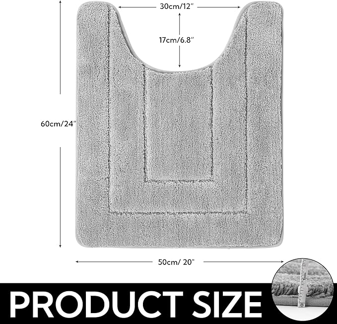 GRANNY SAYS Bathroom Toilet Rugs U Shaped, Bath Mats for Bath, Bathroom Rugs Non Slip Washable, Absorbent Microfiber Toilet Mat, Soft Plush Shaggy Bath Carpet, 20" x 24", Gray
