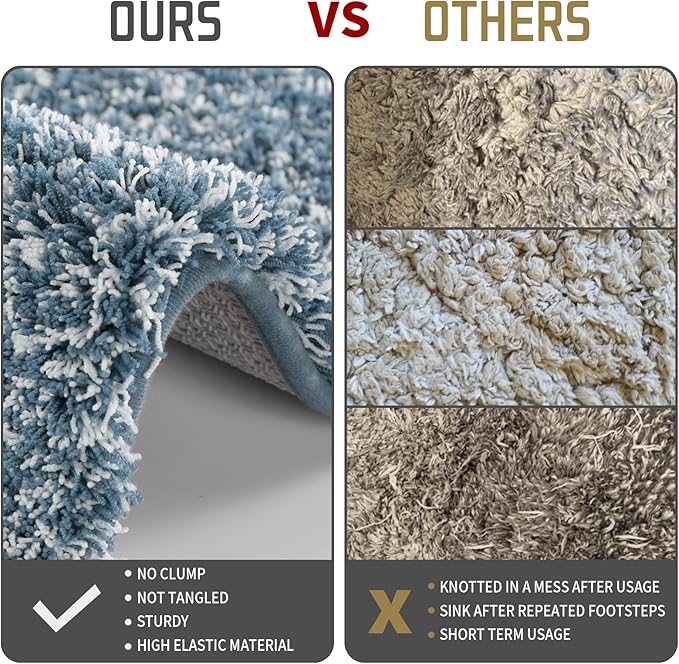 Yimobra Bathroom Rugs Non Slip Washable 36x24, Ultra Soft and Water Absorbent Bath Mats, Plush Fluffy Shower Mat Outside, Luxury Microfiber Thick Matts for Bathroom Floor/Tub, Denim Blue and White