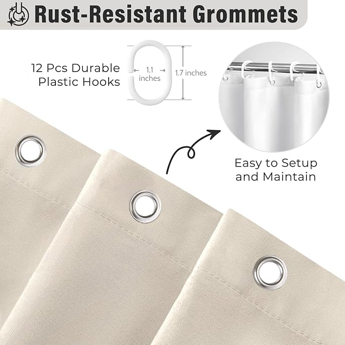 Seasonwood Beige Ruffle Shower Curtain 72x84 Inch Neutral Shower Curtain Button Design Farmhouse Country Style Rustic Decorative Fabric Shower Curtains
