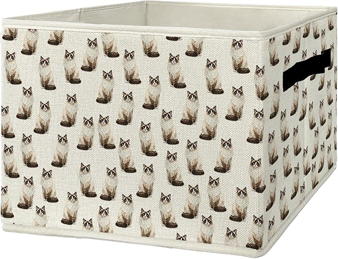 Ragdoll Cat Gifts Storage Bins & Boxes with Handles, Cat Mom Lovers Gifts Foldable Basket for Organizing, Pet Lover Gift Collapsible Storage Basket for Bedroom Bathroom Clothes Toys Books