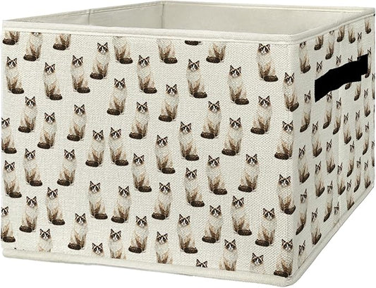 Ragdoll Cat Gifts Storage Bins & Boxes with Handles, Cat Mom Lovers Gifts Foldable Basket for Organizing, Pet Lover Gift Collapsible Storage Basket for Bedroom Bathroom Clothes Toys Books