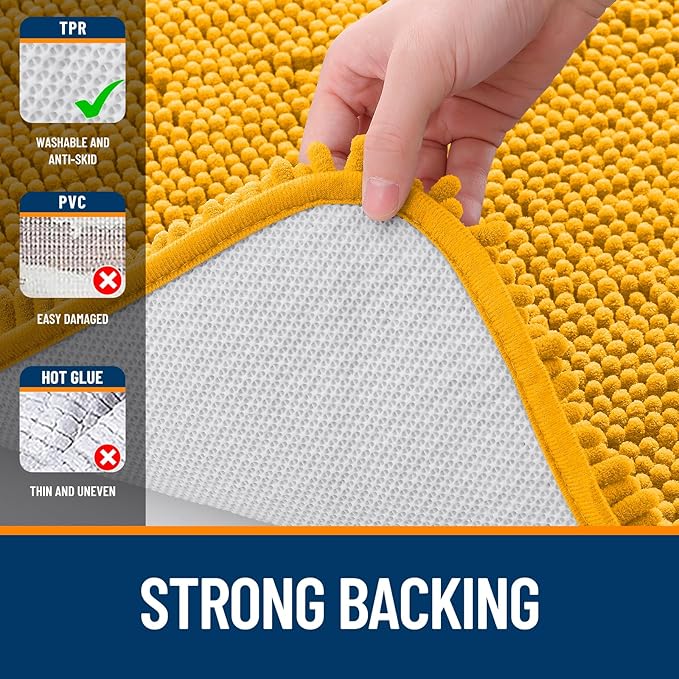 OLANLY Bathroom Rugs 47x20, Extra Soft Absorbent Chenille Bath Rugs, Rubber Backing Quick Dry, Machine Washable Bath Mats for Bathroom Floor, Tub and Shower, Home Decor Accessories, Golden Yellow