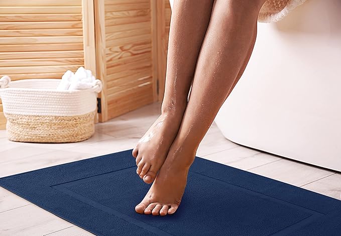 Utopia Towels Cotton Banded Rug, Bath Mats, Not a Bathroom Rug, 21 by 34 Inches, 100% Ring Spun Cotton, Highly Absorbent Shower Bathroom Floor Mat, Navy, 2 Pack