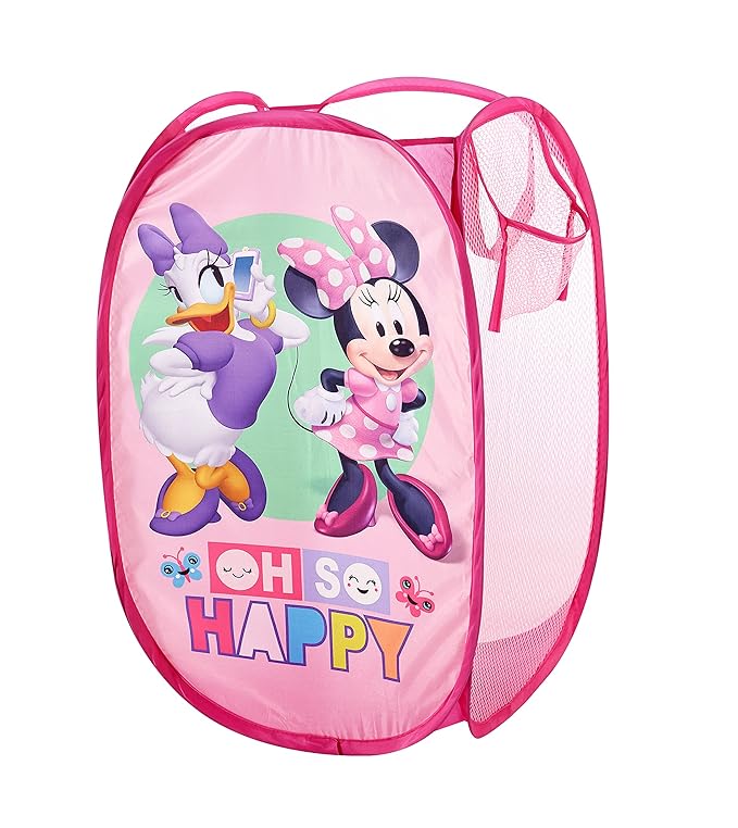Disney Minnie Mouse Pop-Up Hamper,?€?Oh So Happy?€? Design, 21?€?H x 13.5?€?W x 13.5?€?L, Durable & Collapsible Laundry Basket with Carry Handles for Kids Room