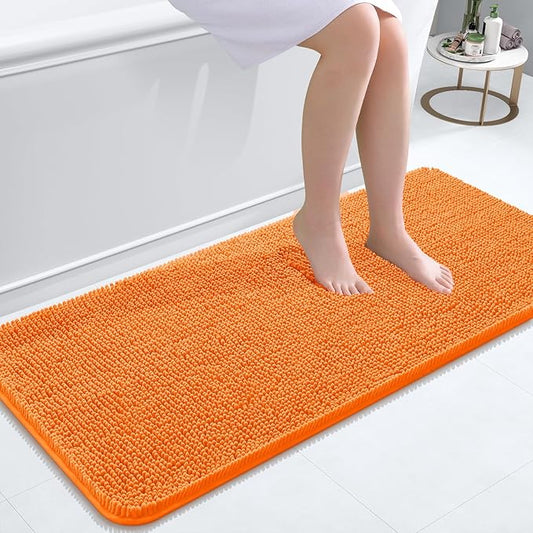 OLANLY Bathroom Rugs 47x20, Extra Soft Absorbent Chenille Bath Rugs, Rubber Backing Quick Dry, Machine Washable Bath Mats for Bathroom Floor, Tub and Shower, Home Decor Accessories, Orange