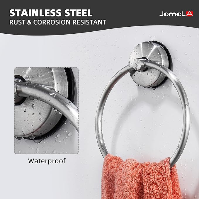 JOMOLA Towel Ring Suction Towel Holder for Bathroom Stainless Steel Kitchen Towel Rail Rack Drill Free Bath Towel Holder Bathroom Accessories Brushed Finish,2 PCS
