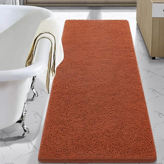 LOCHAS Luxury Bathroom Rug Shaggy Bath Mat 24 x 60 Inch, Washable Non Slip Bath Rugs for Bathroom Shower, Soft Plush Chenille Absorbent Carpets Mats, Burnt Orange