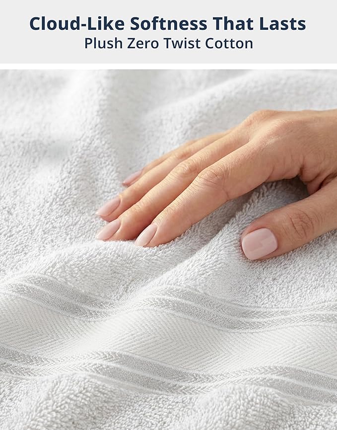 LANE LINEN Bath Towels Set of 6 – 100% Cotton, Zero Twist, 2 Large Bath Towel, 2 Hand Towels & 2 Wash Cloths, Quick Dry & Long-Lasting, Perfect for Family Bathrooms, Easy Care – White Towels