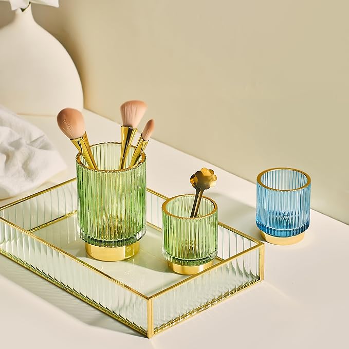 Makeup Brush Holder Organizer,Toothbrush Holders,Desk Pen Pencil Holder,Multifunctional Vintage Glass Brush Cup???S/Milky White/A3-US???