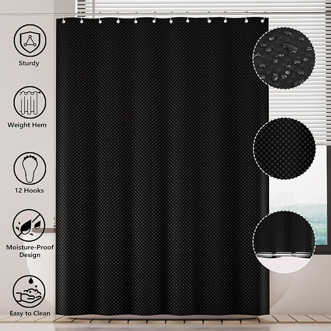 XLHOMO Bathroom Set - 25PC Black Bathroom Set with Shower Curtain and Rugs, Bathroom Accessories Set, Black Shower Curtain Set with Bathroom Trash Can