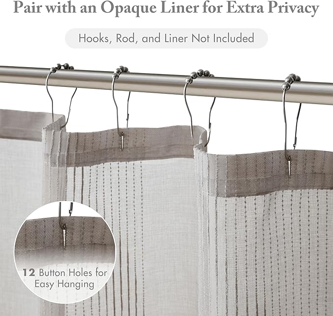 Madison Park Anna Sheers Shower Curtain, Textured Striped Accent Design, Modern Mid-Century Bathroom Decor, Machine Washable, Fabric Privacy Screen 72x72, Grey