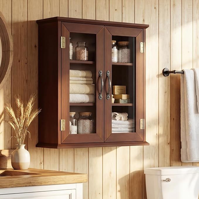 ChooChoo Bathroom Wall Cabinet, Medicine Cabinet with Acrylic Doors, Wall Mounted Over The Toilet Storage Cabinet with Adjustable Shelves for Bathroom, Kitchen, and Laundry Room, Walnut