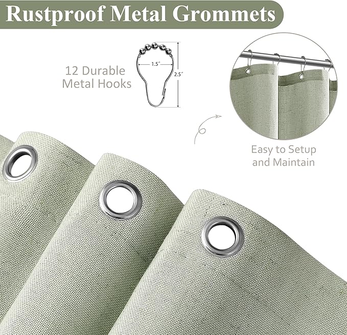 Naturoom Mist Sage 54 Inch Shower Curtain - Stall Narrow Half Linen Ultra Thick Fabric Shower Curtain Set with Hooks, Boho Farmhouse Rustic RV Camper Bath Curtains for Bathroom, 54x78