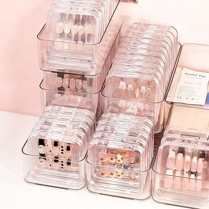30pcs Press On Nail Packaging Box???Press On Nail Storage Box Set With 60pcs Of Double-Sided Adhesive Tape???Suitable For Nail Storage And Nail Art Display (Clear)