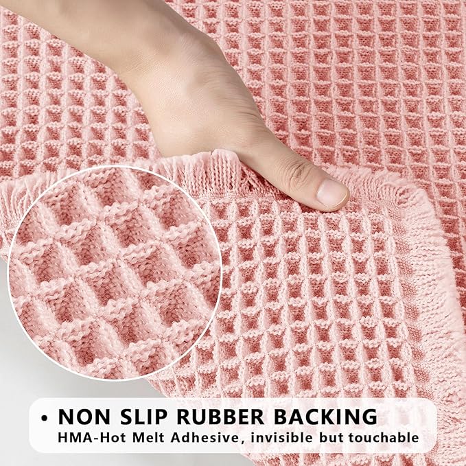 MIULEE Set of 2 Waffle Bathroom Rugs, Boho Bath Rugs Non Slip Washable, Super Absorbent Bath Mats, Ultra Soft Rubber Backed Shower Mats for Bathroom Floor, Tub and Shower, Pink, 17x24 Inch