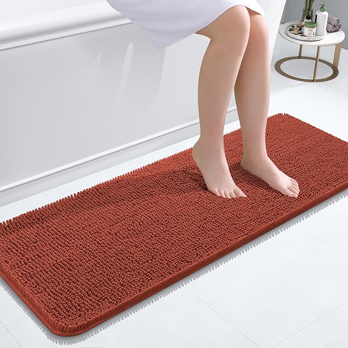 OLANLY Bathroom Rugs 47x17, Extra Soft Absorbent Chenille Bath Rugs, Rubber Backing Quick Dry, Machine Washable Bath Mats for Bathroom Floor, Tub and Shower, Home Decor Accessories, Rustic Terracotta
