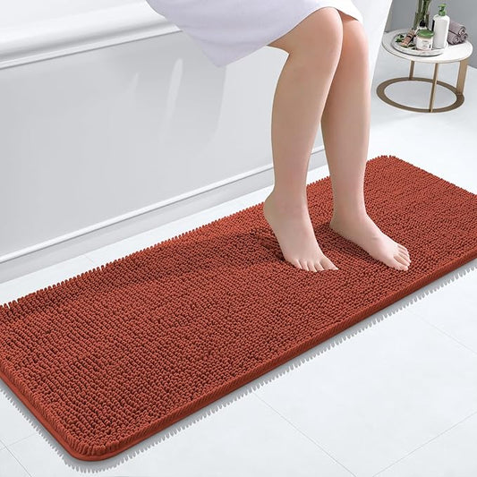 OLANLY Bathroom Rugs 47x17, Extra Soft Absorbent Chenille Bath Rugs, Rubber Backing Quick Dry, Machine Washable Bath Mats for Bathroom Floor, Tub and Shower, Home Decor Accessories, Rustic Terracotta