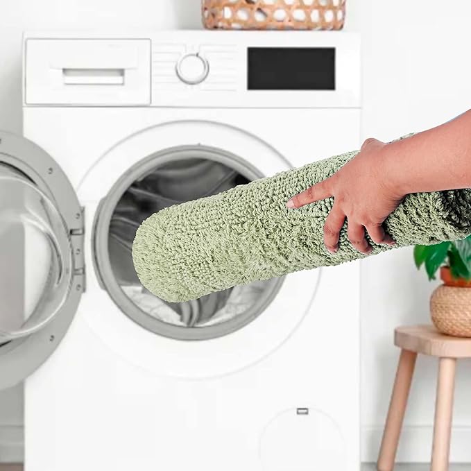 COTTON CRAFT Luxurious Bath Mat Rug - Set of 2 Reversible Heavyweight Step Out Bath Mats for Bathroom Floor, Tub and Shower - Pure Cotton Soft Plush Absorbent Tufted Racetrack Mat - 17x24 - Sage Green