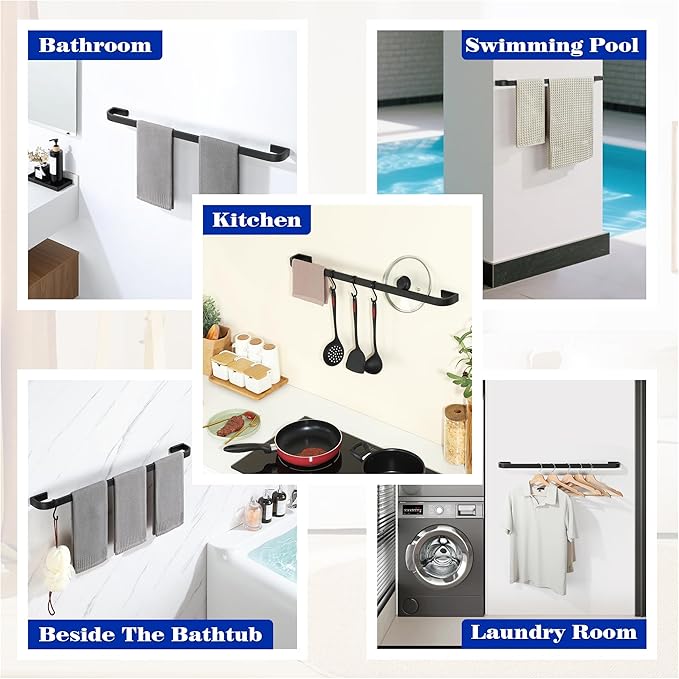 Alise Towel Bars for Bathroom,Black Towel Holder 32'' Towel Rack for Bathroom Wall Mount,SUS304 Stainless Steel Towel Rail Towel Hanger for Walls