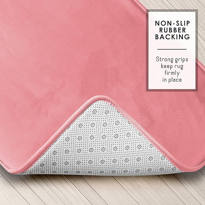 Clara Clark Bathroom Rugs, Velvet Memory Foam Bath Mat, Non-Slip, Machine Washable Bath Rugs - Dries Quickly, Ultra Soft Plush Bath Mats for Bathroom, 17 x 24, Coral Pink