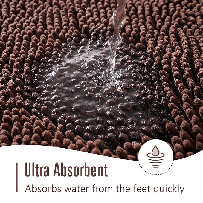 LOCHAS Luxury Bathroom Rug Shaggy Bath Mat 24 x 70 Inch, Washable Non Slip Bath Rugs for Bathroom Shower, Soft Plush Chenille Absorbent Carpets Mats, Brown