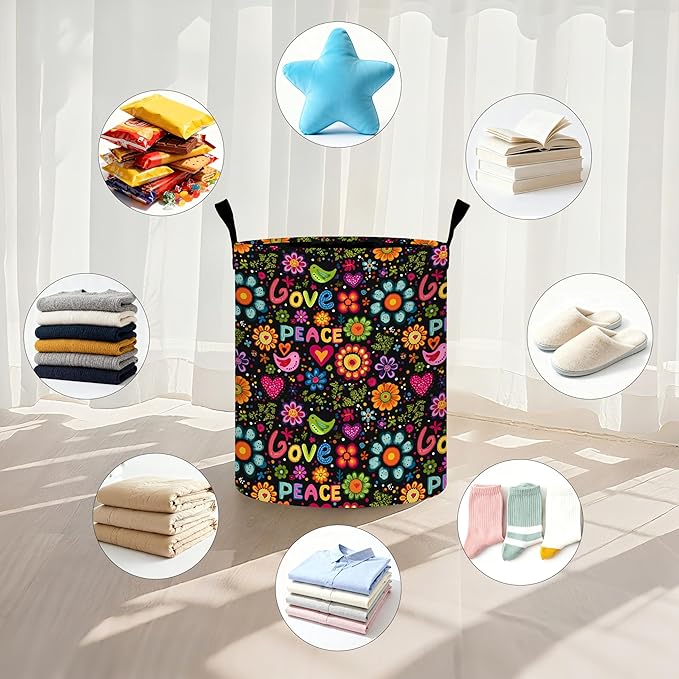Peace Laundry Basket Storage Bin Foldable Laundry Hamper Clothes Storage Bucket Organizer 19.6x15.7 Inch For Laundry Room/Bedroom/Bathroom