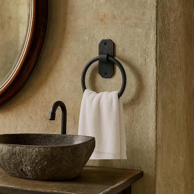Mystic Colonial Cast Iron Towel Bar Rustic Wall Mounted Metal Rack for Bathroom, Kitchen, or Entryway, Black Heavy-Duty Towel Holder (6.25", Rustic Victorian Wall Mounted)