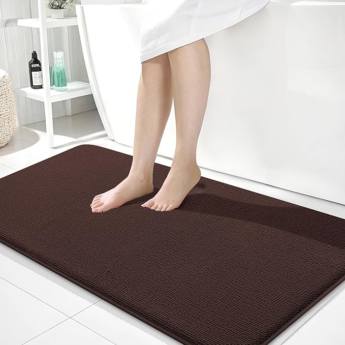 OLANLY Thick Memory Foam Bath Mat Rug 45x27, Extra Soft Absorbent Bathroom Rug, Quick Dry Bath Mats, Non-Slip, Machine Washable Carpet for Bathroom, Tub and Shower, Home Decor Accessories, Brown