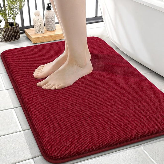 OLANLY Thick Memory Foam Bath Mats Rugs 24x16, Extra Soft Absorbent Bathroom Rug, Quick Dry Bath Mat, Non-Slip, Machine Washable Carpet for Bathroom, Tub and Shower, Home Decor Accessories, Red