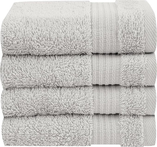 Cotton Paradise 100% Cotton Turkish Washcloth Set for Bathroom, 4 Piece Soft Absorbent Small Towels Wash Rags, Silver Grey