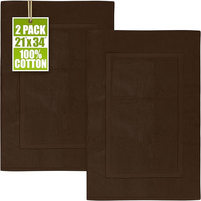 Utopia Towels Cotton Banded Rug, Bath Mats, Not a Bathroom Rug, 21 by 34 Inches, 100% Ring Spun Cotton, Highly Absorbent Shower Bathroom Floor Mat,Dark Brown, 2 Pack