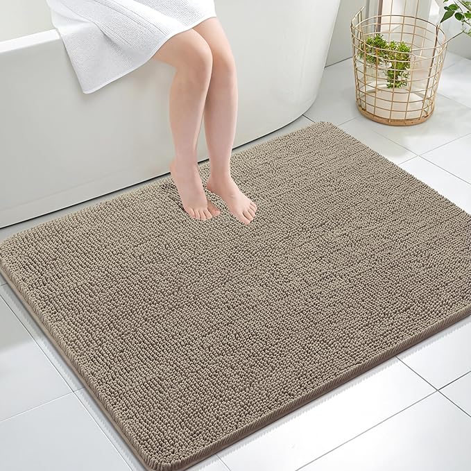OLANLY Bathroom Rugs 40x32, Extra Soft Absorbent Chenille Bath Rugs, Rubber Backing Quick Dry, Machine Washable Bath Mats for Bathroom Floor, Tub and Shower, Home Decor Accessories, Warm Taupe