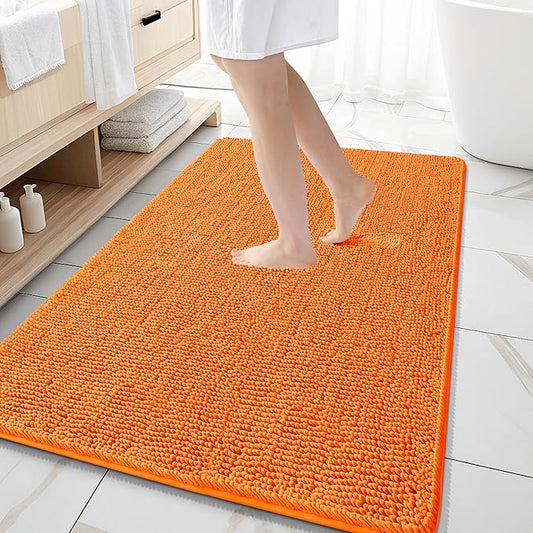 OLANLY Bathroom Rugs 59x35, Extra Soft Absorbent Chenille Bath Rugs, Rubber Backing Quick Dry, Machine Washable Bath Mats for Bathroom Floor, Tub and Shower, Home Decor Accessories, Orange