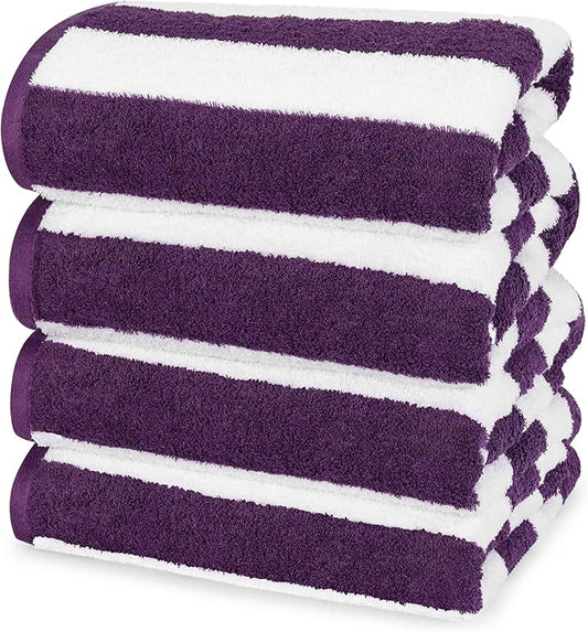 Utopia Towels [4 Pack Cabana Stripe Beach Towel, (30 x 60 Inches) Oversized 100% Ring Spun Cotton Pool Towels, Highly Absorbent Quick Dry Bath Towels for Bathroom, and Swim Towel (Plum)