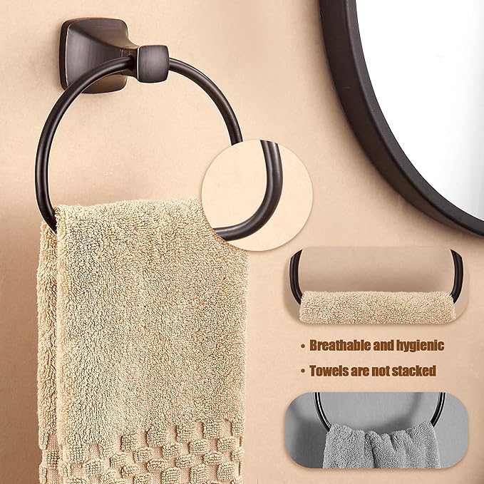 KOCUUY Bronze Towel Holder, Oil Rubbed Bathroom Towel Ring, Bath Hand Towel Hangers Wall Mounted Farmhouse Rustic ORB