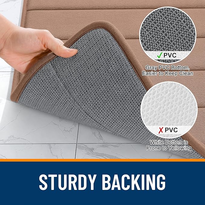 OLANLY Memory Foam Bath Mat 70x46, Super Soft Absorbent Bathroom Rugs, Quick Dry, Machine Washable Shower Floor Rugs, Bathmat Carpet, Bathroom Home Decor Accessories, Mocha