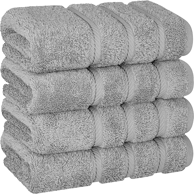 American Soft Linen Luxury Hand Towels for Bathroom, 600 GSM Heawy Weight 16x28 Size 100% Cotton Turkish 4 Piece Hand Face Towel Set, Light Grey Hand Towels
