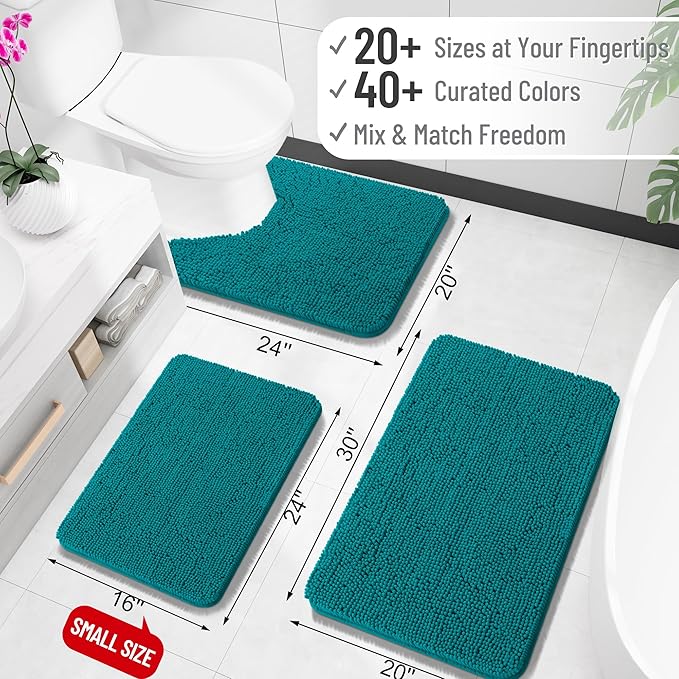 OLANLY Bathroom Rugs 47x32, Extra Soft Absorbent Chenille Bath Rugs, Rubber Backing Quick Dry, Machine Washable Bath Mats for Bathroom Floor, Tub and Shower, Home Decor Accessories, Deep Lake