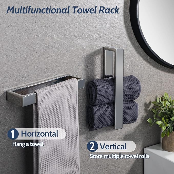 Sayayo Polished Chrome Towel Bar for Bathroom, 10 Inch Hand Towel Holder Wall Mount Square Towel Ring SUS304 Stainless Steel Towel Rack