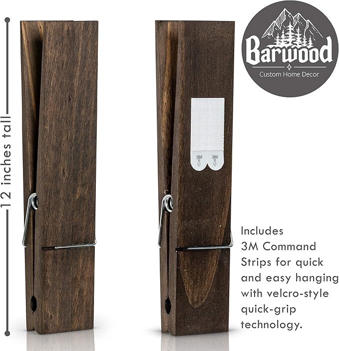 Giant Clothespin Bathroom Towel Holder | Huge 12” Clothes pin | Farmhouse Bathroom décor | Laundry Room or Nursery décor | Towel Rack or Hook | Bathroom Accessories wall décor (2 Jacobean)