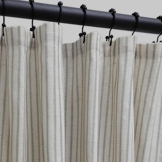 Farmhouse Striped Shower Curtain - 72x72 Inches, Linen Blend Fabric, Breathable & Machine Washable, Rustic Sage for Bathroom Decor (Hooks/Liner Not Included)