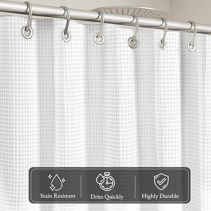 LANE LINEN Classic Hotel Shower Curtain for Bathroom - 72W x 72H - Luxury Waffle Weave - Heavyweight Fabric That Hangs Well, Water Repellent & Quick Dry - Header with Stainless Steel Grommets - White