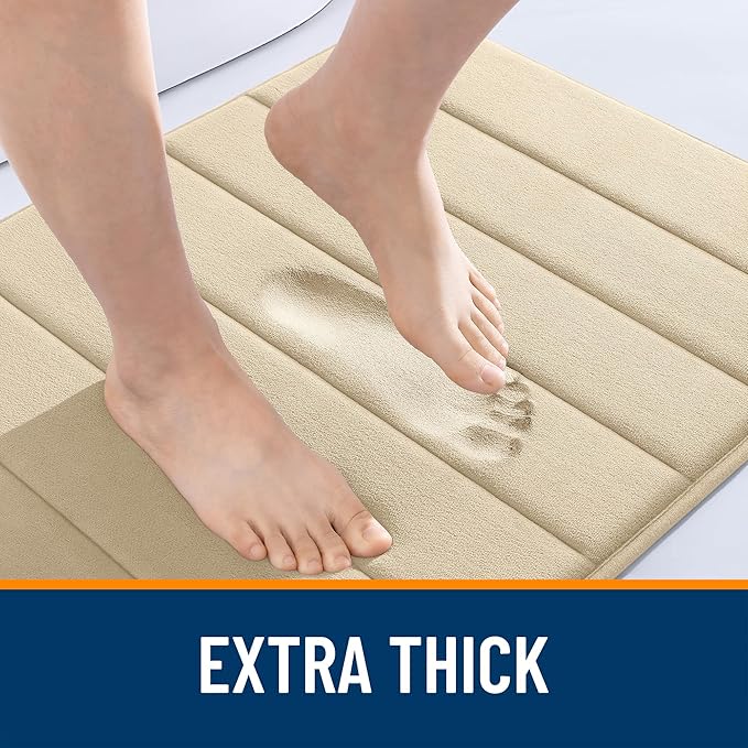 OLANLY Memory Foam Bath Mat 36x24, Super Soft Absorbent Bathroom Rugs, Quick Dry, Machine Washable Shower Floor Rugs, Bathmat Carpet, Bathroom Home Decor Accessories, Beige