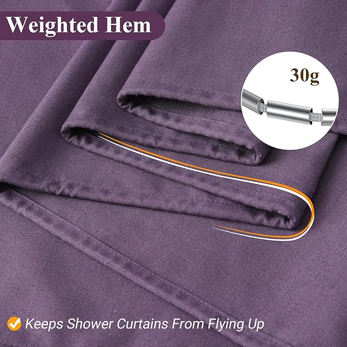 Naturoom Purple Linen Shower Curtain, Country Boho Farmhouse Bath Decor Shower Curtains Neutral Cloth Weighted Textured Fabric Bath Curtain Liner with Hooks, 72x78
