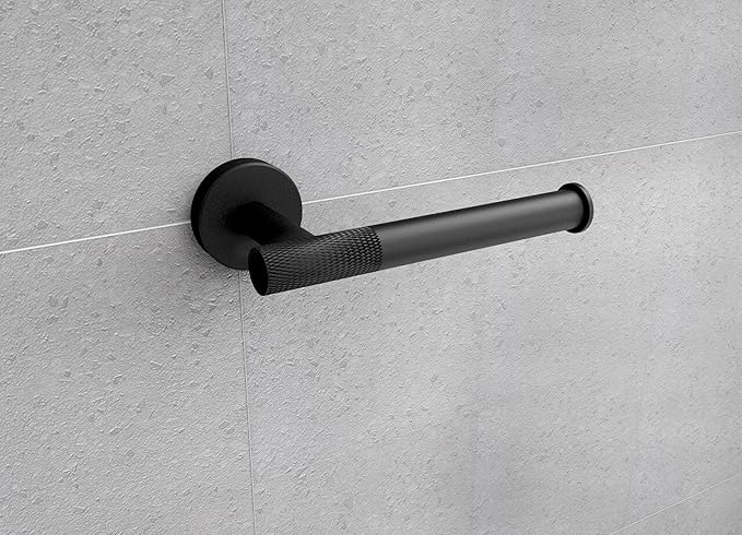 Marmolux 4-Piece Bathroom Hardware Set - Matte Black Knurled Stainless Steel SUS304 - Includes a stylish Towel Holder, a practical Toilet Paper Holder, and a very convenient Towel Hook. - Bathroom Kit